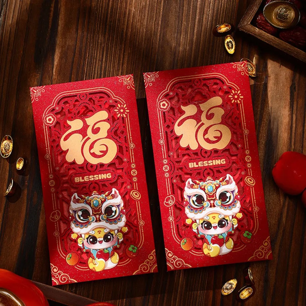 

6pcs Creative 3D Chinese New Year Red Envelope with Tassel Mixed Pattern Lucky Money Bag Hollow HongBao 2025