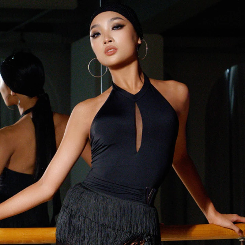 

2024 New Latin Dance Tops For Women Sexy Backless Halter Bodysuit Adult Modern Chacha Rumba Tango Latin Practice Clothes DN17512