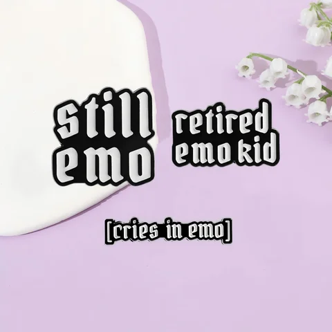 Retired Emo Kid Enamel Pins Cries In Emo Brooch Tag Phrases Pin Mental Health Sensitive Emotions Custom Clothes Badges Jewelry