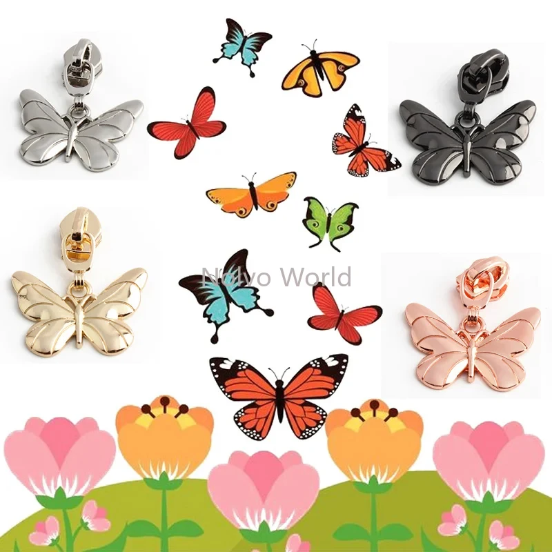 10/30/200PCS Butterfly/Bee Shape 5# Nylon Cosmetic Metal Zipper Puller Head For Storage Pen Bags Pull Tab Slider DIY Accessories