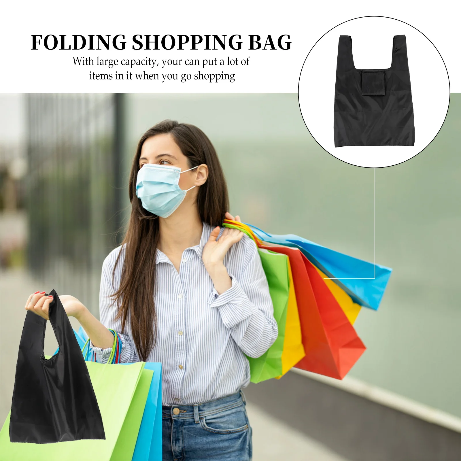 

3Pcs Eco Bag Foldable Storage Storage Pouch Tote Portable Bag Reusable Large Capacity Portable Grocery Supermarket