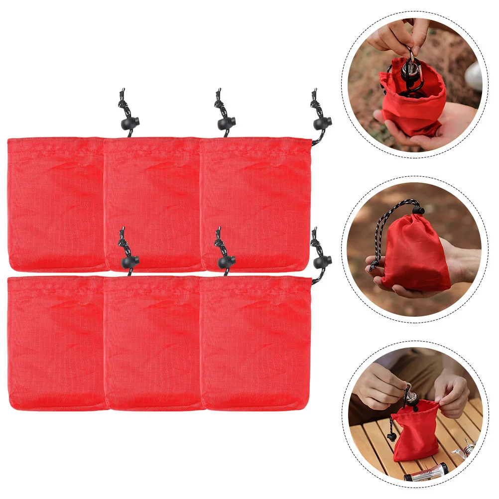 6Pcs Ecofriendly Polyester Drawstring Bags Bright Colors Jewelry Pouches Camping Organizers Storage Portable Sundries Bag