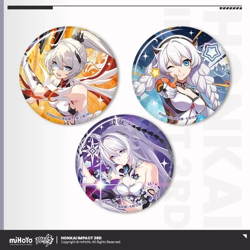 MiHoYo Official Honkai Impact 3 laserowy zestaw plakietek z blaszanymi blaszkami Elysia BRONYA akcesoria Cosplay kolekcja Anime świąteczny prezent nowość