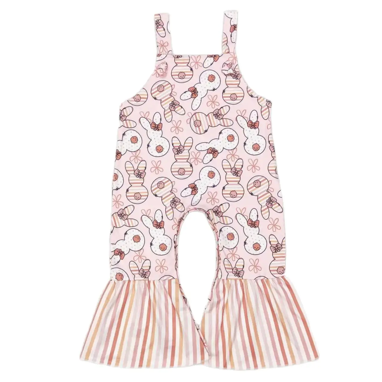 

SR0577 New Wholesale Baby Summer Floral Bunny Sleeveless easter Jumpsuit Pattern Bright Colors Stripe Elements