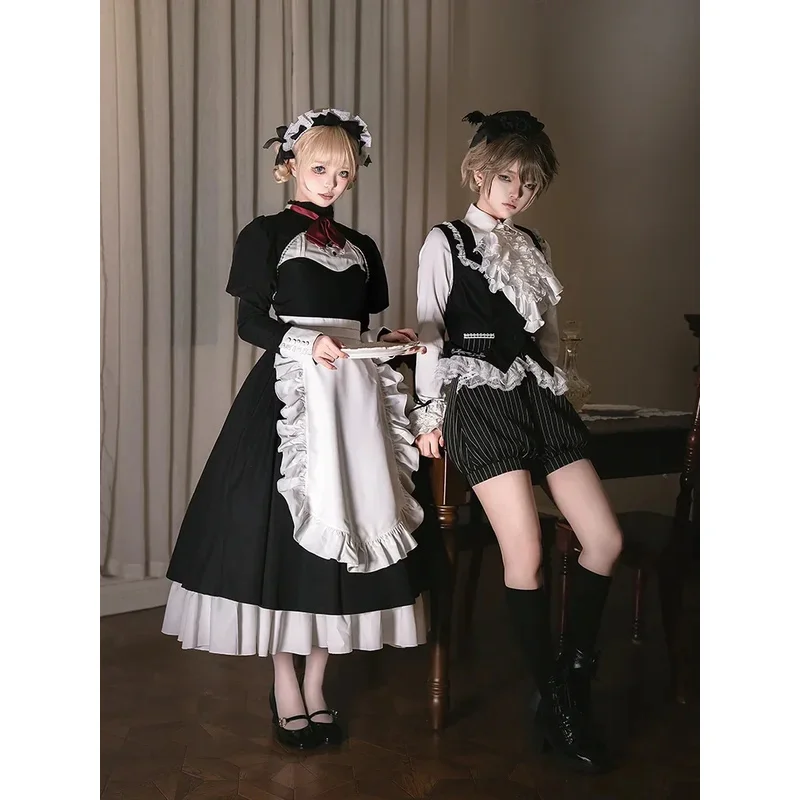 

CyOriginal Shirt 2025 Twin Lolita Dress Vintage Gothic Long Sleeved New Vest Shorts Fag/maid Op Lolita Set dsjuk3