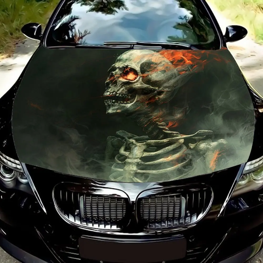 

Skeleton9-20250519-03Красные глаза Скелеты Наклейка на капот автомобиля - брызгозащищенная виниловая пленка из ПВХ, легко удаляется, не остаткается, подходит для F