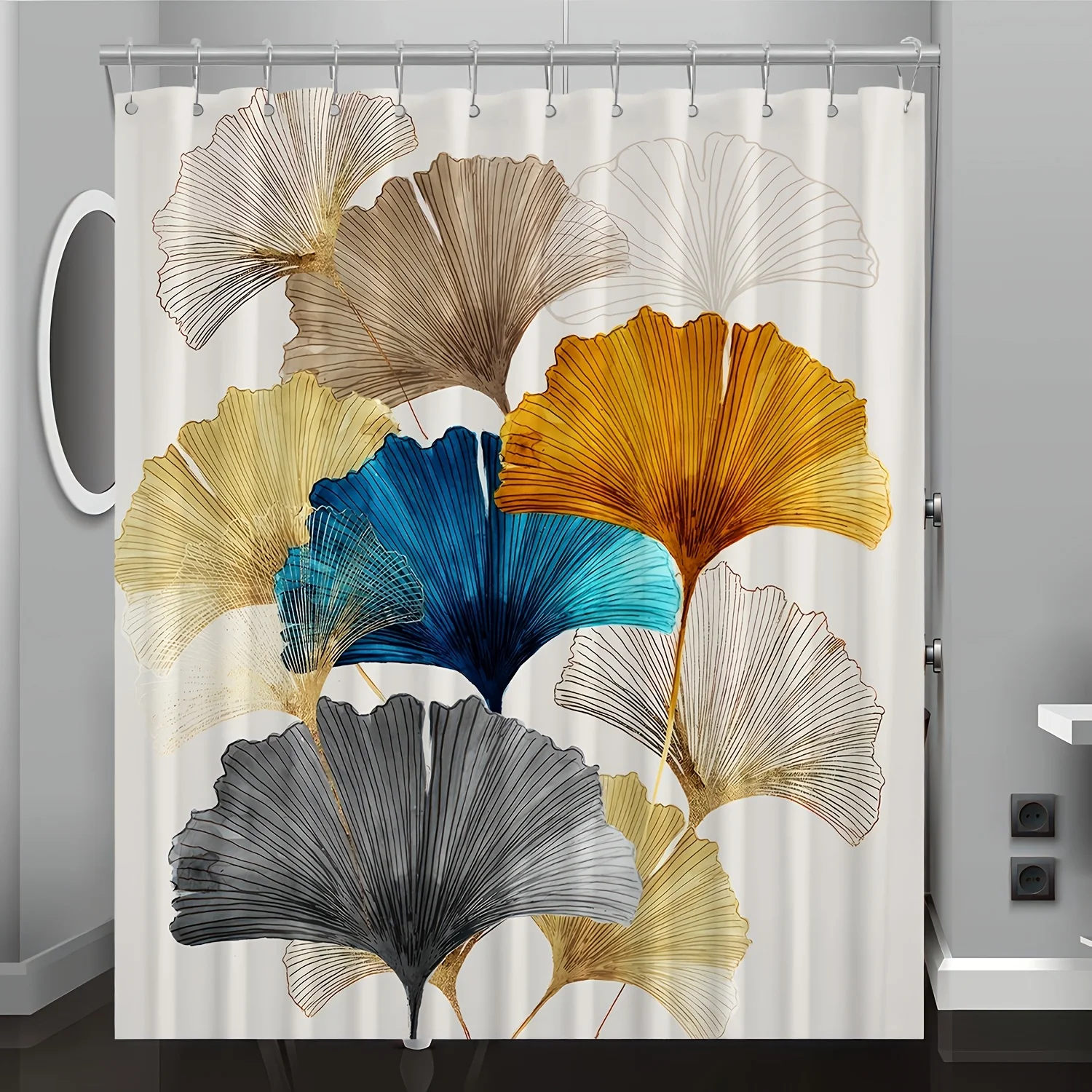 

Ginkgo Leaf Pattern Shower Curtain - Digital Print, Free Hooks Included, Reversible Polyester,Bathroom & Home Decor