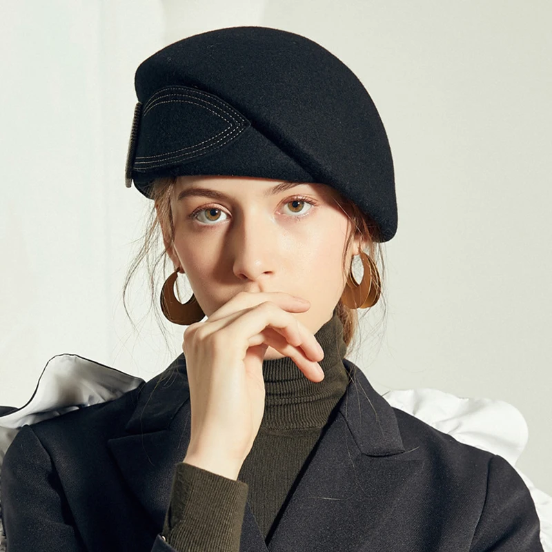 100% Wool Berets Hat For Women Britain Retro Winter Fedora Hat Lady Elegant Felt Hats Wedding Banquet Cocktail Party Caps Female