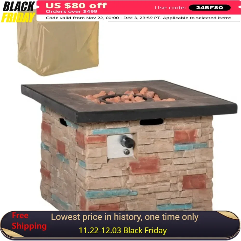 Fire Pit Table  Rustic stone design outdoor table fire pit Edge for holding drinks and food  Lava rocks help keep warmth longer