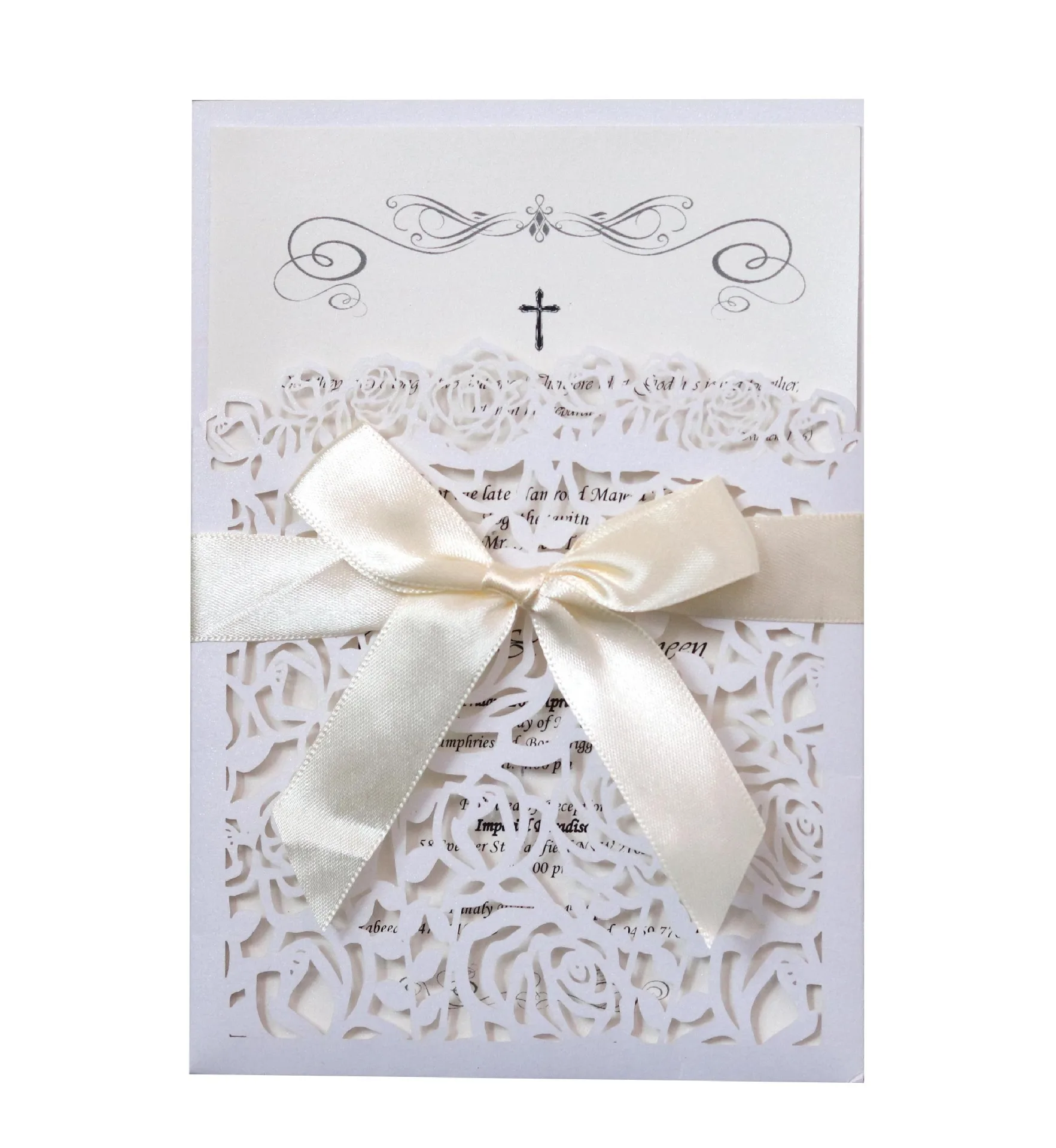 White Rose Slot Invitations Cards For Wedding Engagement,50Pcs