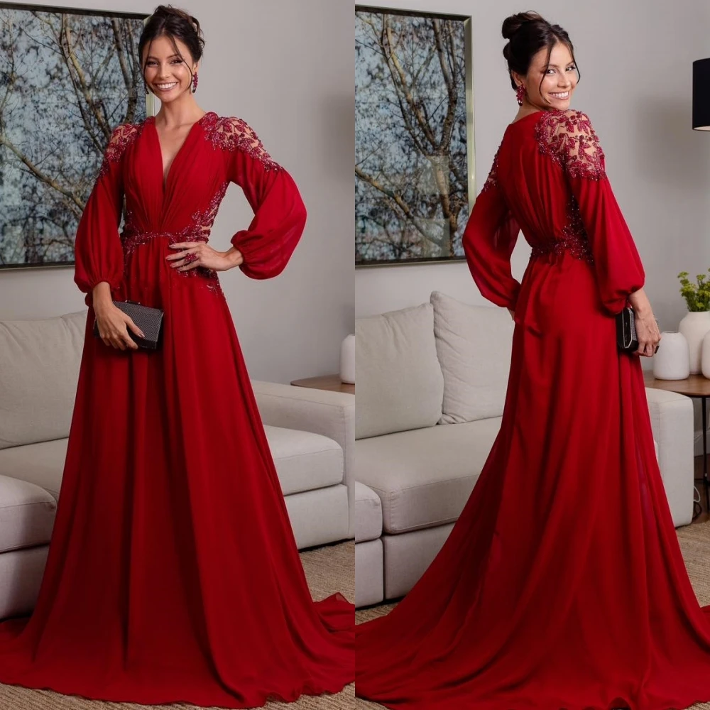 Cetim Draped Beading Natal Ball Gown, V-Neck, Bespoke Ocasião, vestidos longos