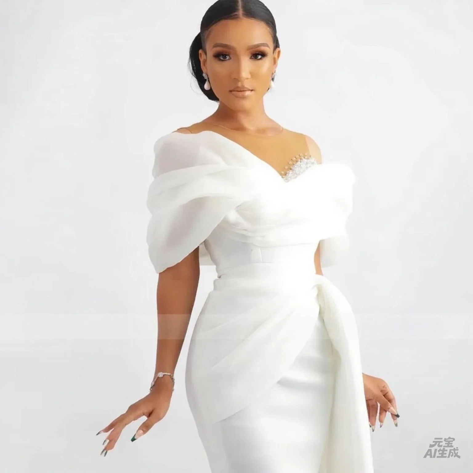 Customized Short Wedding Dress White Off the Shoulder Sheath/Column Wedding Gown for Women Bride Knee Length Beaded Bridal Gown