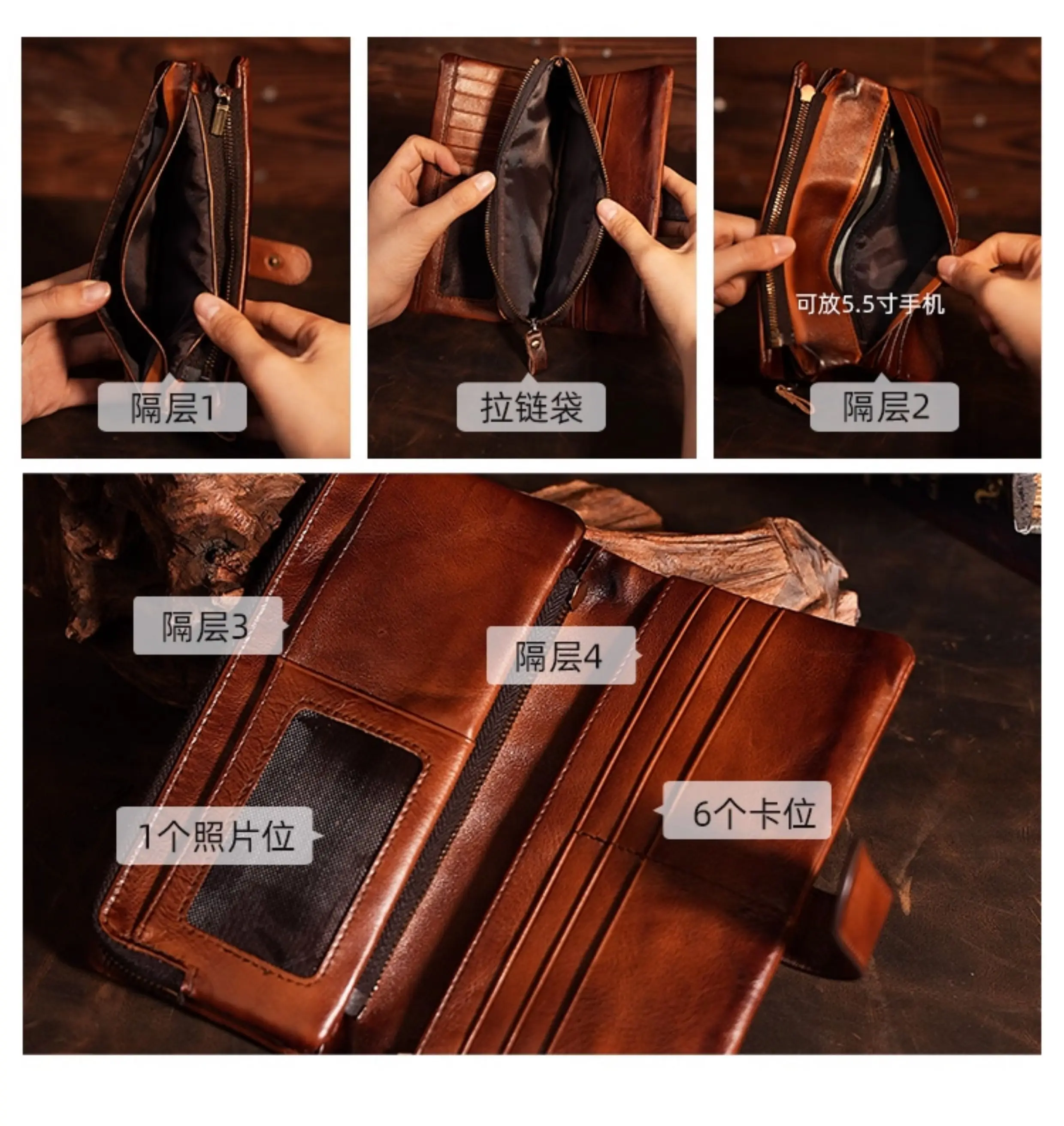Genuine Top-Grain Leather Men's Wallet New Long-Style Cardholder with Integrated Large Capacity Perfect on Qixi Festival