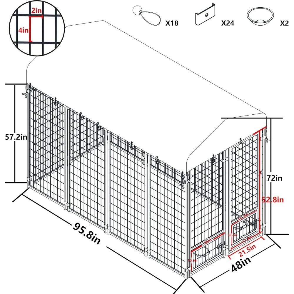 8 x 4 FT Metal Dog Kennel Outdoor and Rotating Feeding Doors, Large Dog Enclosure Dog Playpen House Heavy Duty with Canopy