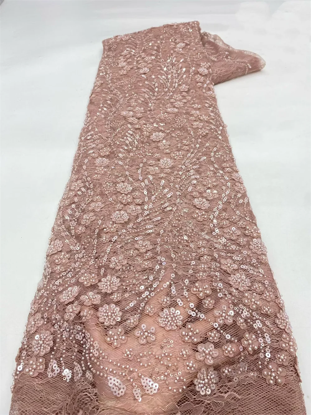 Cheap 3D Beads African Sequin Lace Fabric 2025 New Lace Embroidery Sequin Mesh Lace Fabric 5Yards For Women Wedding Party Hm26-1