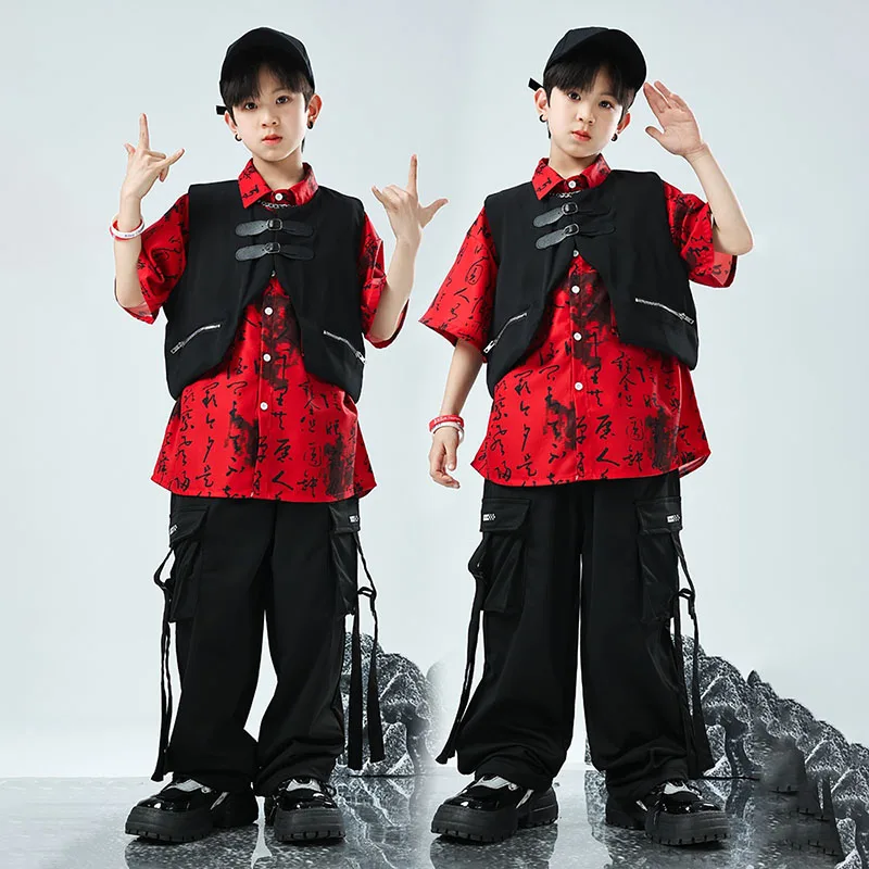 New Hip Hop Stage Boys'  Outfit Jazz Dance Performance Suit Kids Dashing Jazz Fashion Costume Cool Children's Runway Wear XH55