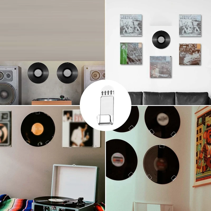 Hängeregal für Schallplatten aus Acryl, Wandmontage, 18 Stück, selbstklebendes Schallplatten-Wandregal aus klarem Vinyl, Aufbewahrungsregal