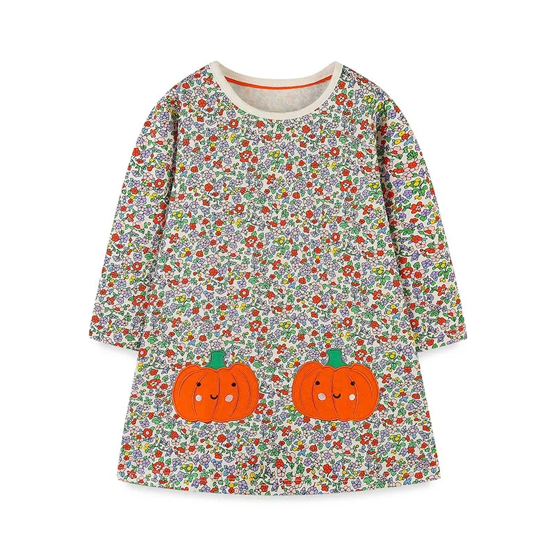 

Children's Girls Pumpkin Print Long Sleeve Dresses Halloween Spring Autumn Dress Kids Cotton Casual Pumpkin Dress for 2-7Y