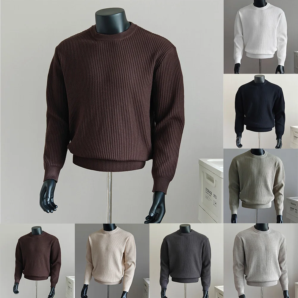 

Winter Men O-Neck Solid Sweater Knitted Loose Long Sleeve Casual Base Pullover