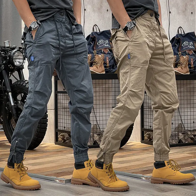 Ankle Banded Pants Men's Summer Thin Plus Size Slim Fit Straight Trousers Japan Style Casual Cargo Pants Men Hip Hop Joggers