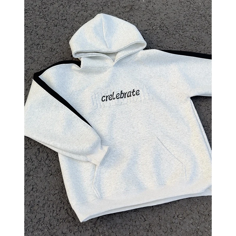 

Men's Streetwear Trendy 3D Letter Hoodie Black White Contrast Striped Oversize Hip-Hop Pullover Fashion Male Hooded Sweatshirt