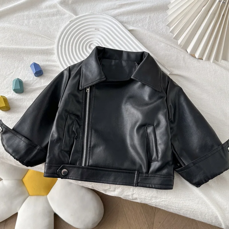 

Children's Leather Jacket Autumn Girls' Fashionable Short Motorcycle Jacket for Boys and Girls