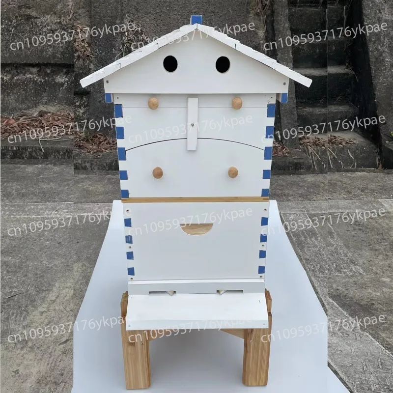 2-Layer Beehive Wooden Fir Box House Brooding Box with 7X Honey Frame Comb + Stand Bracket