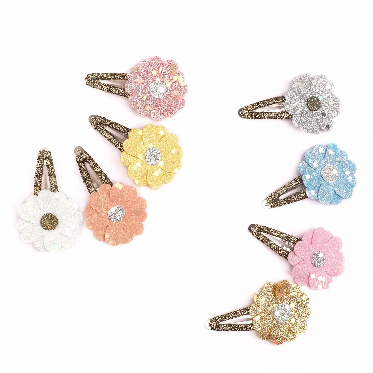 6pcs/Set Rhinestone Decorated Glittery Flowers Girls Hair Clips Sweet Kids Barrettes Hairpins Girls Hair Accessories