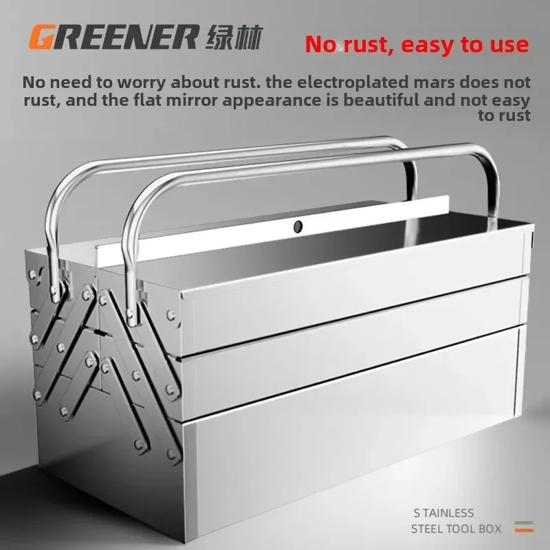 Stainless Steel Tool Box for Industrial and Home Use with Foldable Design and 3-Layer Storage Space DC