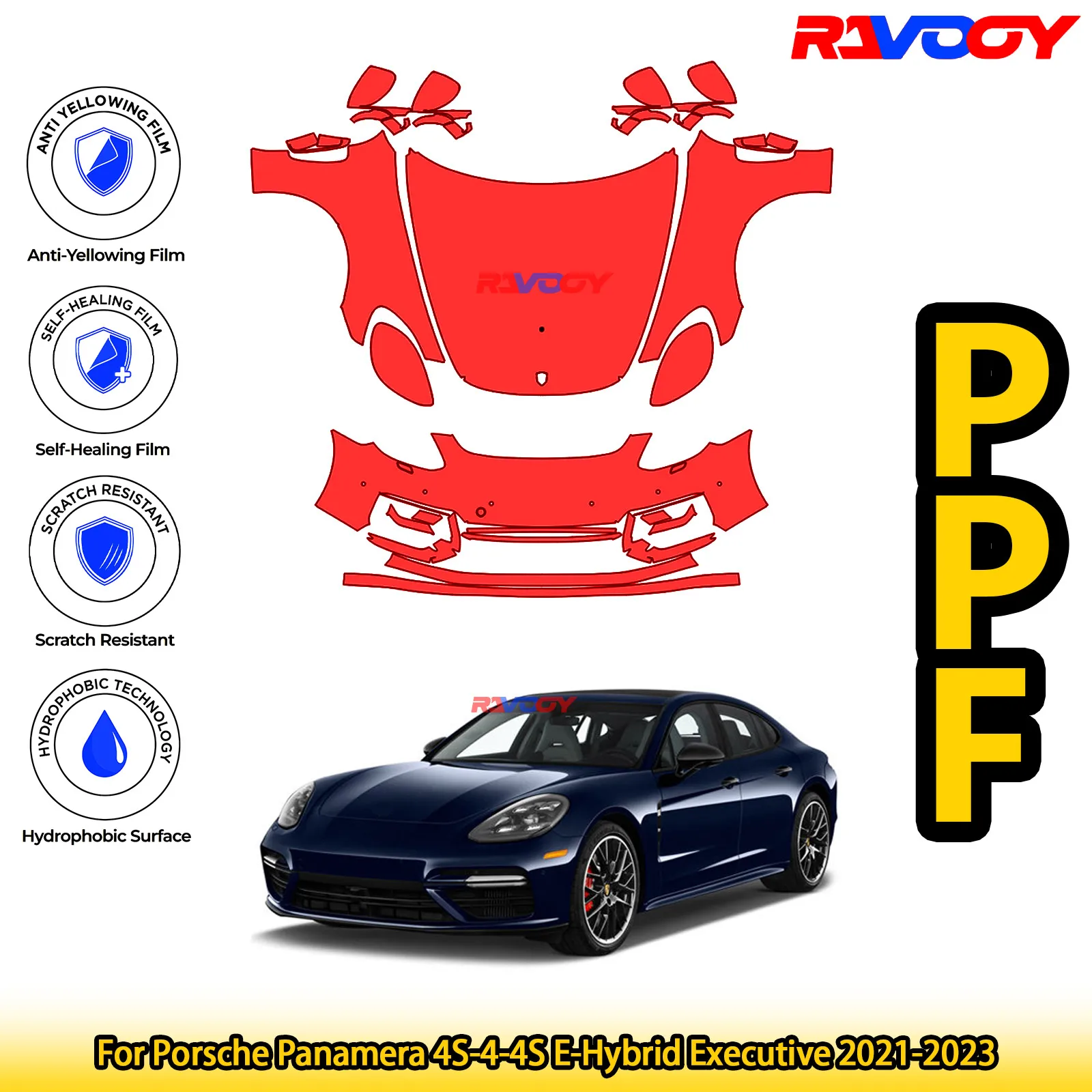 

For Porsche Panamera 4S-4-4S E-Hybrid Executive 2021-2023 Glossy Matte Black Precut front PPF Kit Paint Protection Film