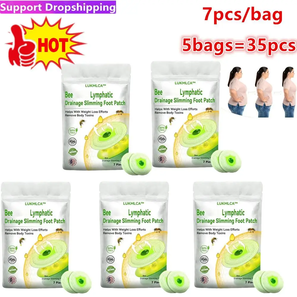 

5bag Of 35pcs Bee Slimming Foot Patches Natural Herbal Feet Body Toxins Cleansing Relieve Stress Weight Loss Foot Care Tool