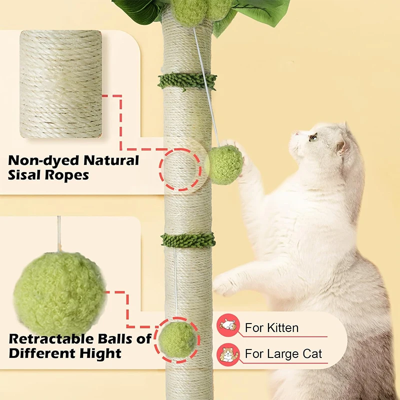 Cat Scratching Post, 26 inch Scratching Post for Indoor Cats with Sisal Rope Interactive Toy Balls Cat Scratcher, Cute Cat Scrat