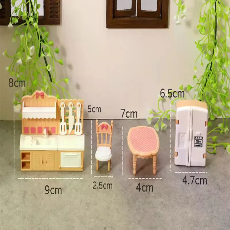 Decoração brinquedo 1:12 casa de bonecas em miniatura porta dupla geladeira mesa de jantar modelo de móveis