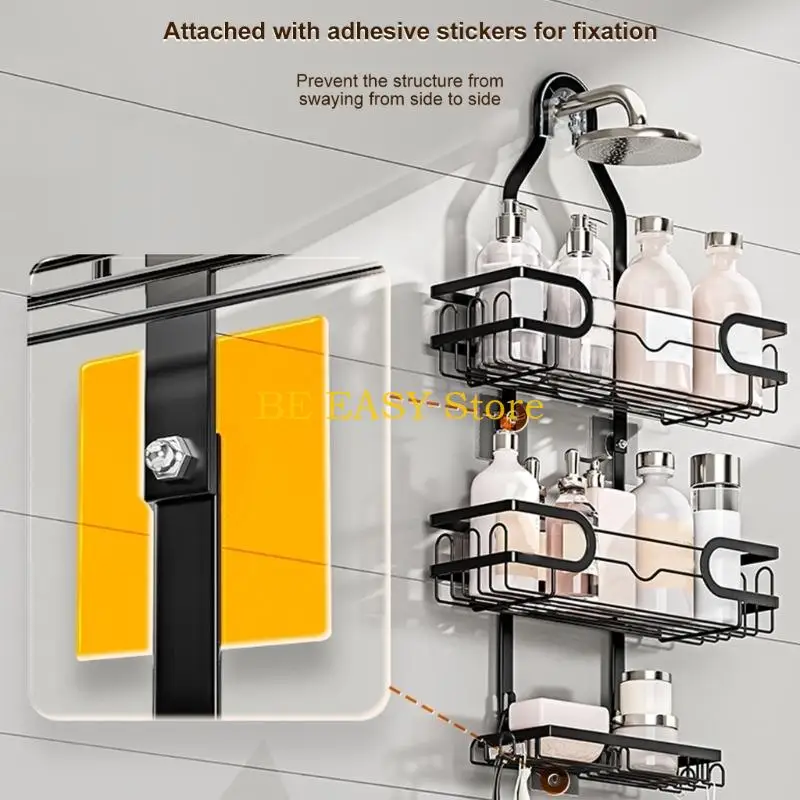 E28F Space Saving Shower Rack For Bathroom Attaches Without Hardware Or Tools