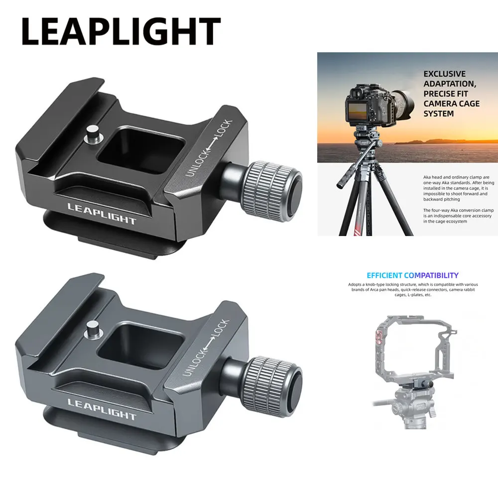 

LEAPLIGHT Aka-Conversion Clamp Quick Release 4-Way Arca Camera Clamp Mount for DSLR Camera Cage Tripod Slider Gimbal Monopod
