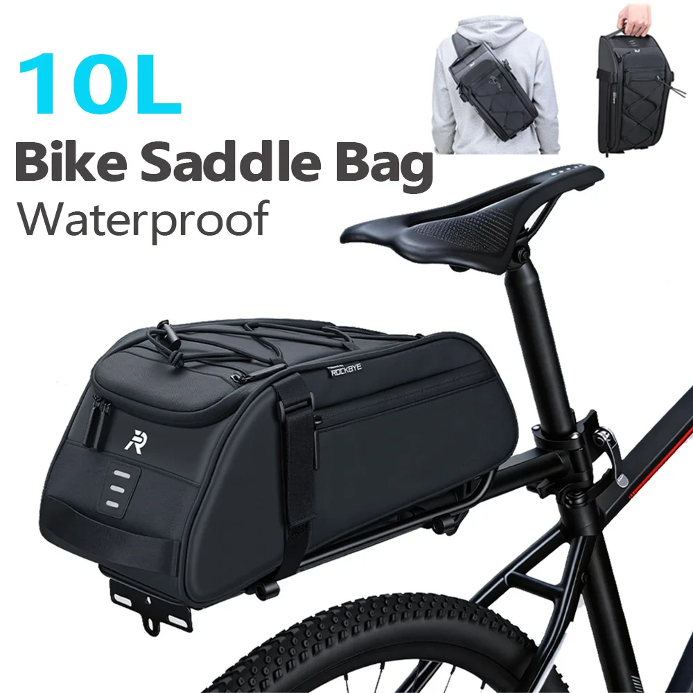 

Велосипедная сумка Rockbye Large Bike Saddle Bag, водонепроницаемая, для MTB и шоссейных велосипедов, светоотражающая, объемом 10 л, сумка-седельная сумка, сумка через плечо