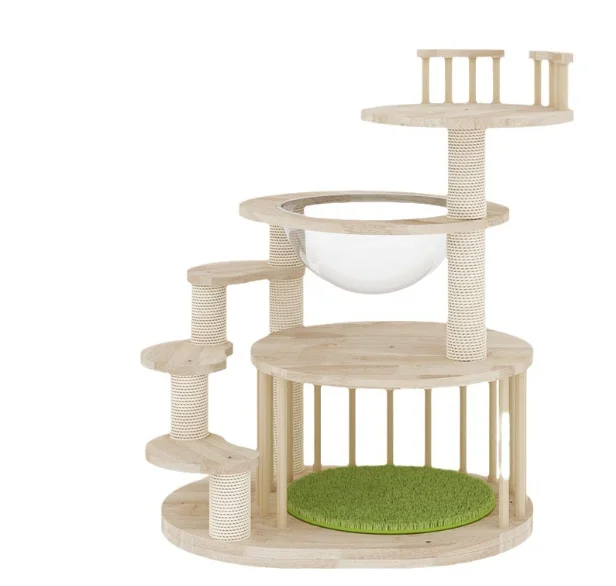 

2025 Modern Wood Cat Tree Tower Multi-Level Cat Condo Sisal Posts Oak Climbing Frame Lifelike Cat Furniture for Scratching