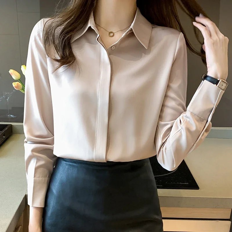 

Spring and Summer Women's Long Sleeve Commuter Professional Solid Chiffon Shirt Women Tops Blouse Women Camisas De Mujer