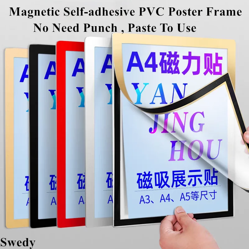 A4 Magnetic Self-adhesive Picture Photo Pocket Frames For Refrigerator Note Schedule Holder Document Poster PVC Frame
