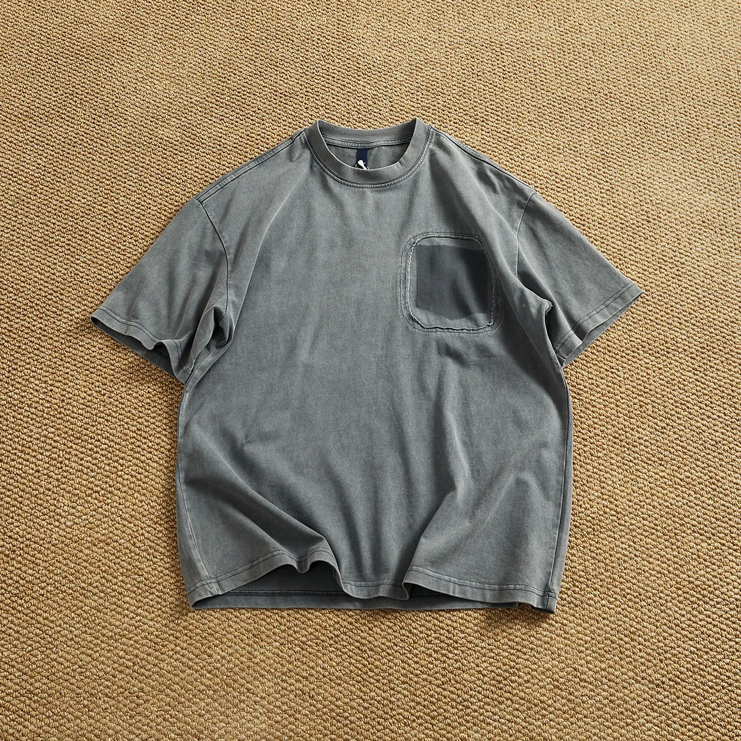2026 Summer New American Heavyweight Short-sleeved O-neck Pocket Decoration T-shirt Men's Fashion 100% Cotton Casual Sport Tops