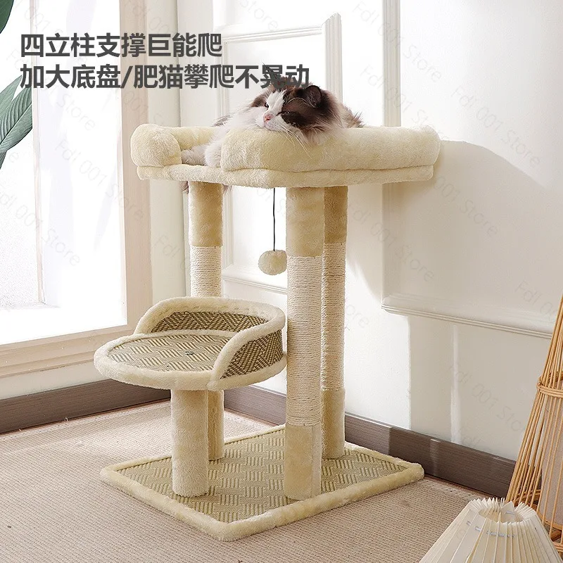 Space‑Saving Large Integrated Cat Tree Sisal Claw Grinding Cat Nest Bed With Jumping Platform for Indoor Pet Cat