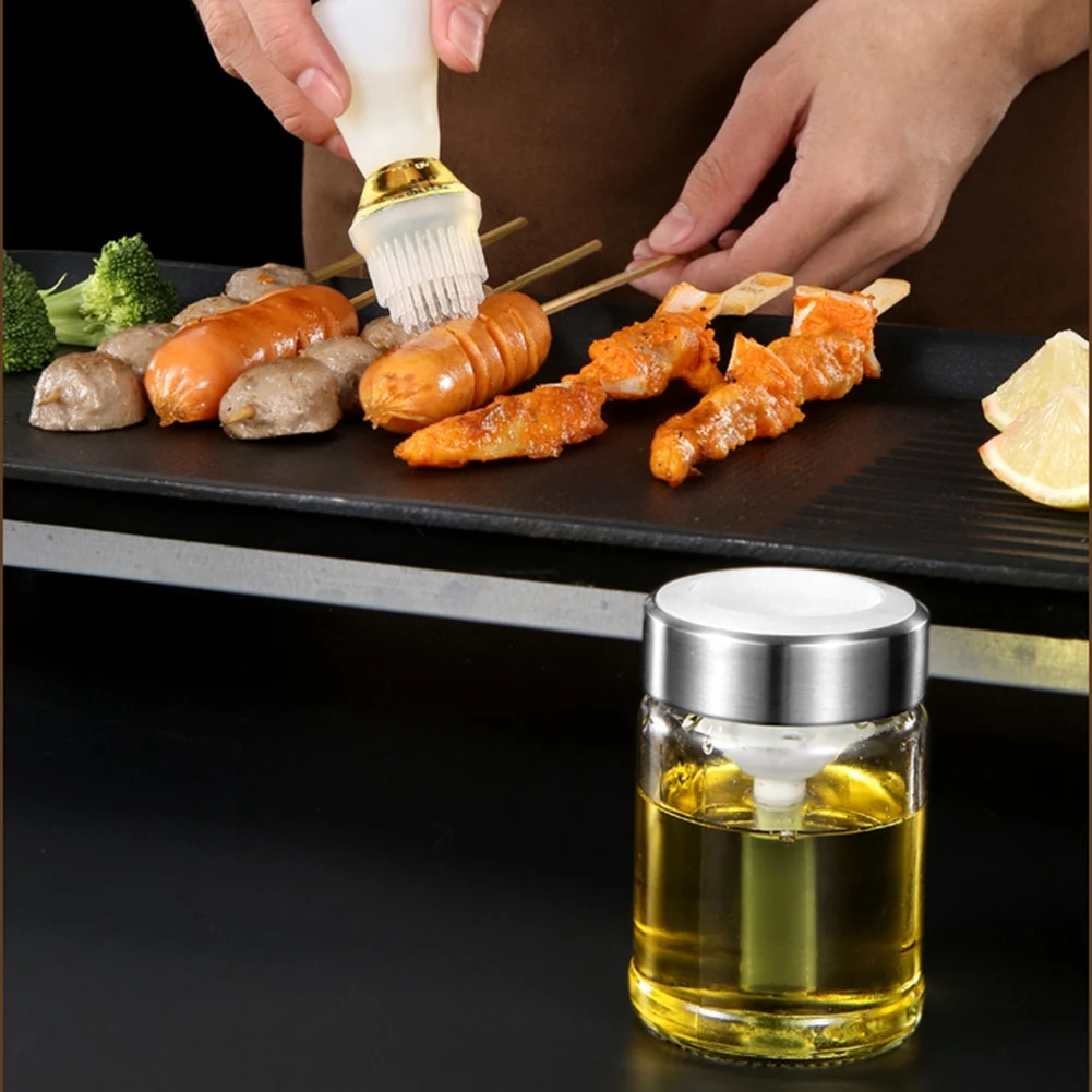 Silicone Glass Oil Bottle with Brush Grill Oil Brushes Liquid Oil Pastry Kitchen Baking BBQ Tool Kitchen Tools 135ML