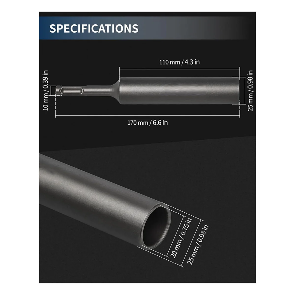 SDS Plus Ground Rod Driver for 5/8Inch and 3/4Inch Ground Rods, Integrated Ground Rod Driver Adapter Drill