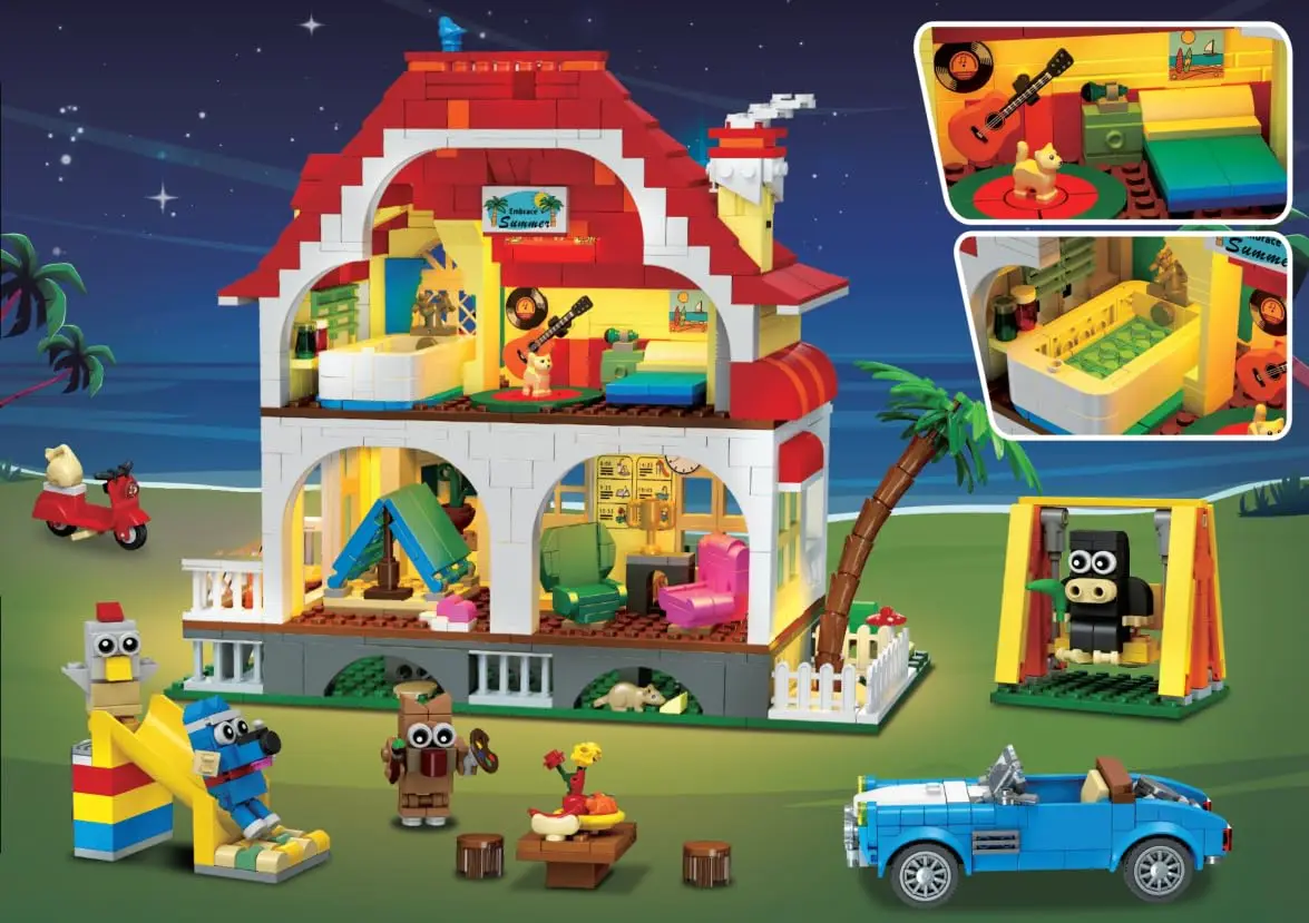 HOGOKIDS Girls House Building Set with LED–Fairy-Tale Villa Block Toy with Car Slide Swing & 4 Cute Animals Kit Gift for Kids6+