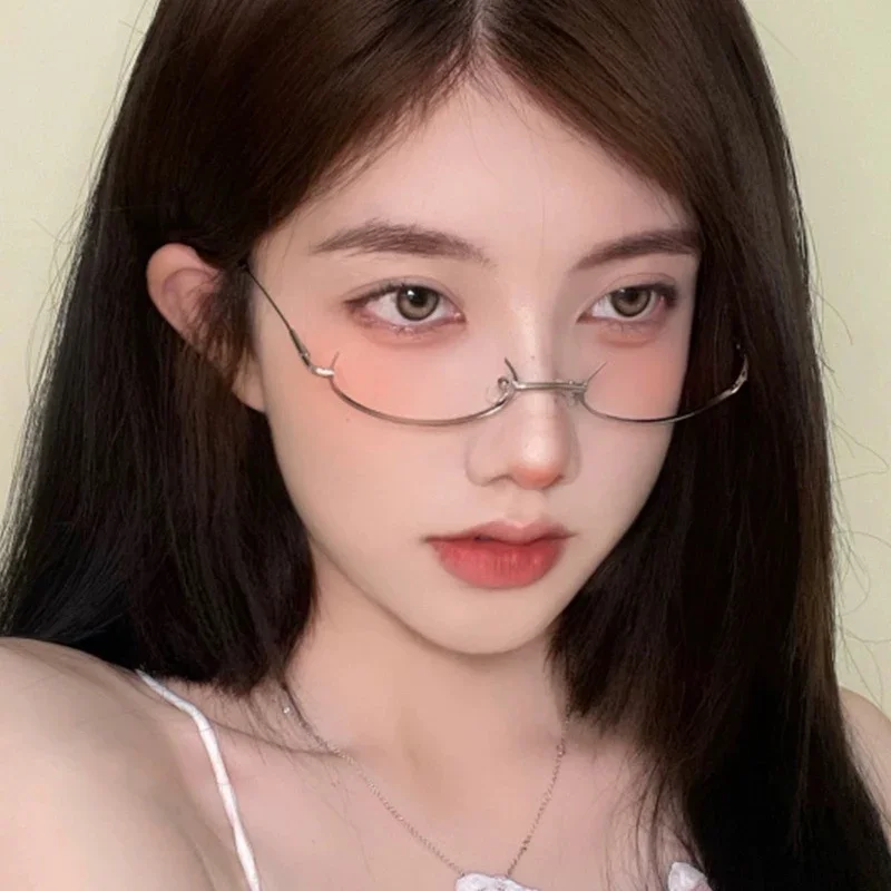 Y2K Vintage Glasses Metal Frame Half Frame Without Lens Girls Chic Cosplay Party Decoration Glasses Metal Photography Glasses