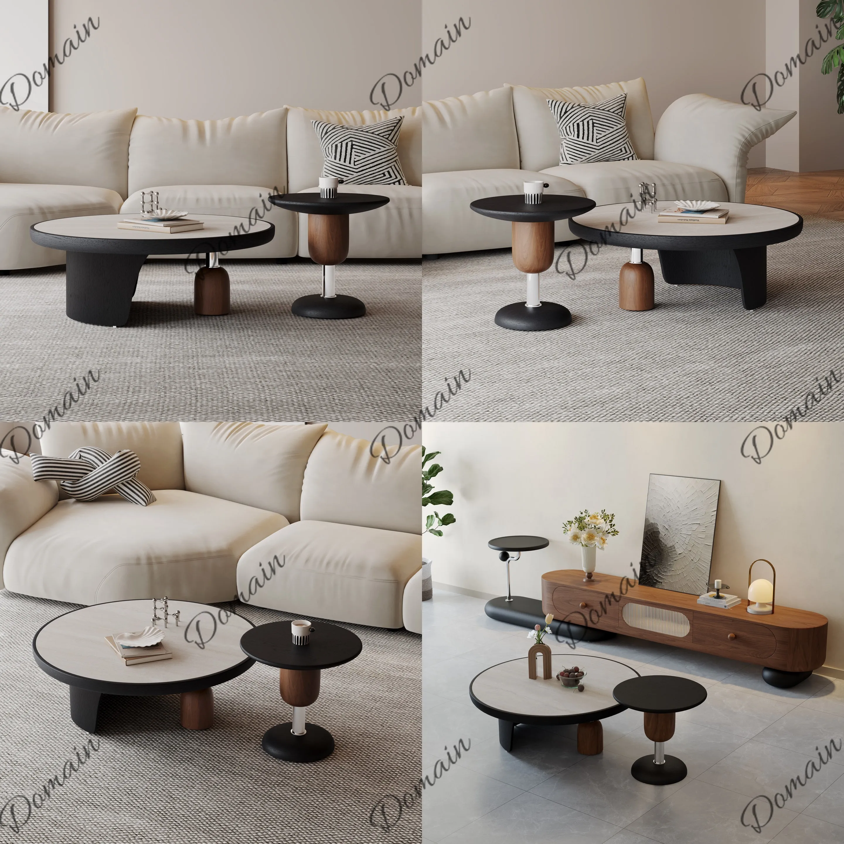 Italian Minimalist Round Coffee Table Set, 2-Tier High Low Design for Small Living Room, Modern Creative Home Furniture