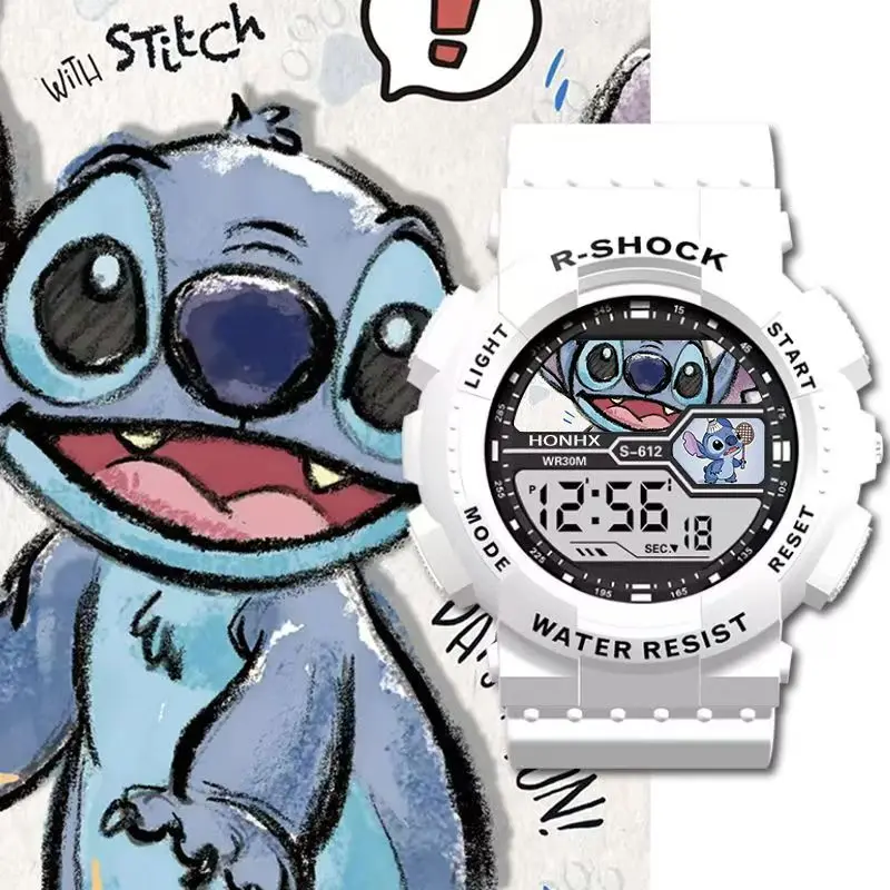 Stitch Star Baby Outdoor-Sportuhr für Kinder, multifunktionale elektronische wasserdichte Nachtlicht-Digitaluhr