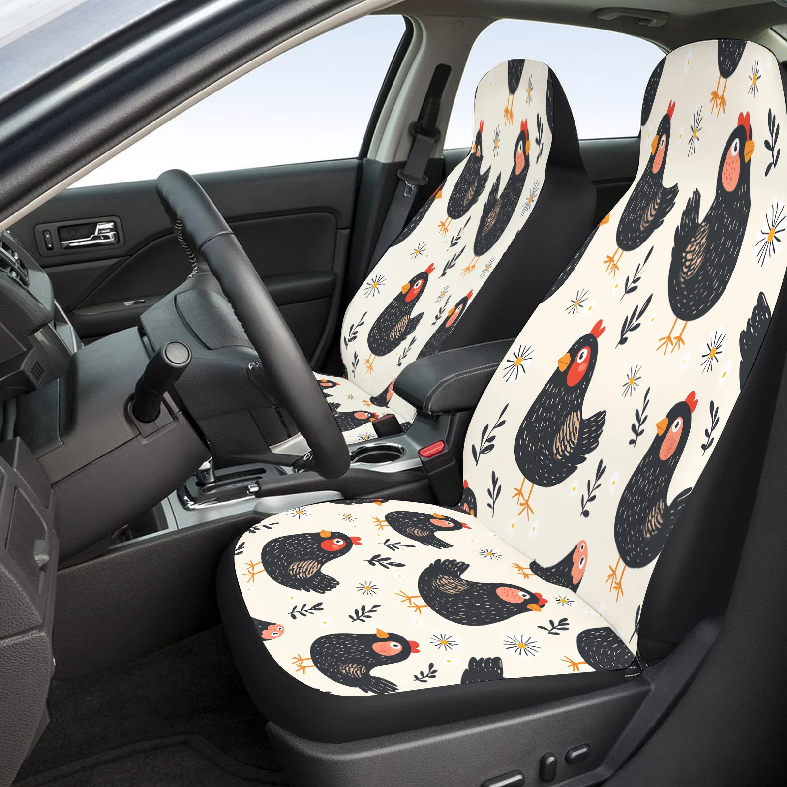 Chickens Pattern Themed Car Seat Cover Set For Most Cars Trucks, Trendy Breathable Car Seat Protector Covers Full Set, Universal