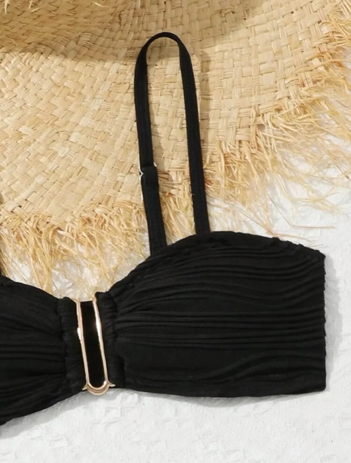 Conjuntos de Bikinis acanalados con decoración de Metal, traje de baño Sexy de tres piezas con falda cubierta, traje de baño sólido, trajes de playa, Bikini Bakini