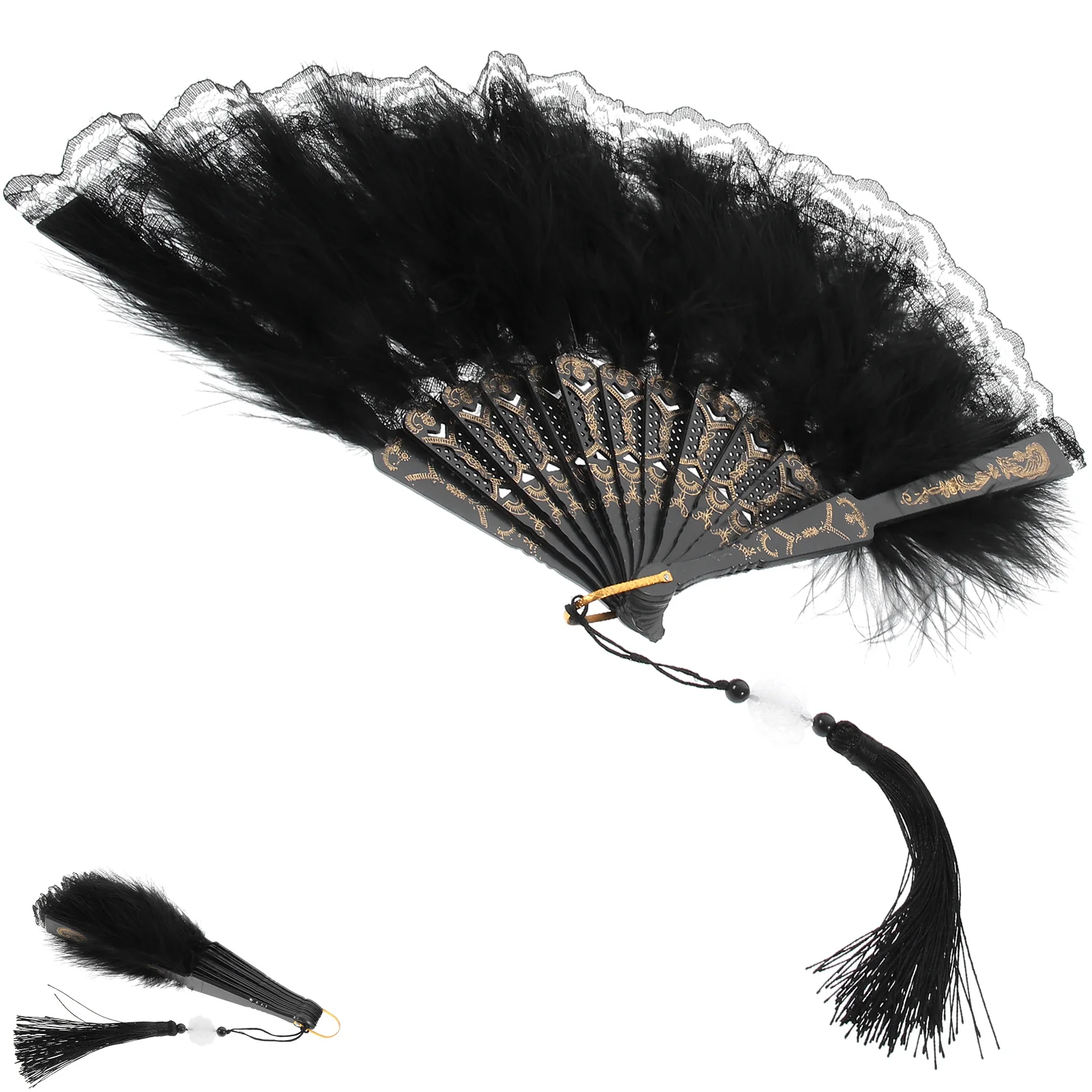 

Lace Fan Black Handheld Fans Decorative Plume Folding Vintage Hand Fans Women Party Stage Show Photography Props